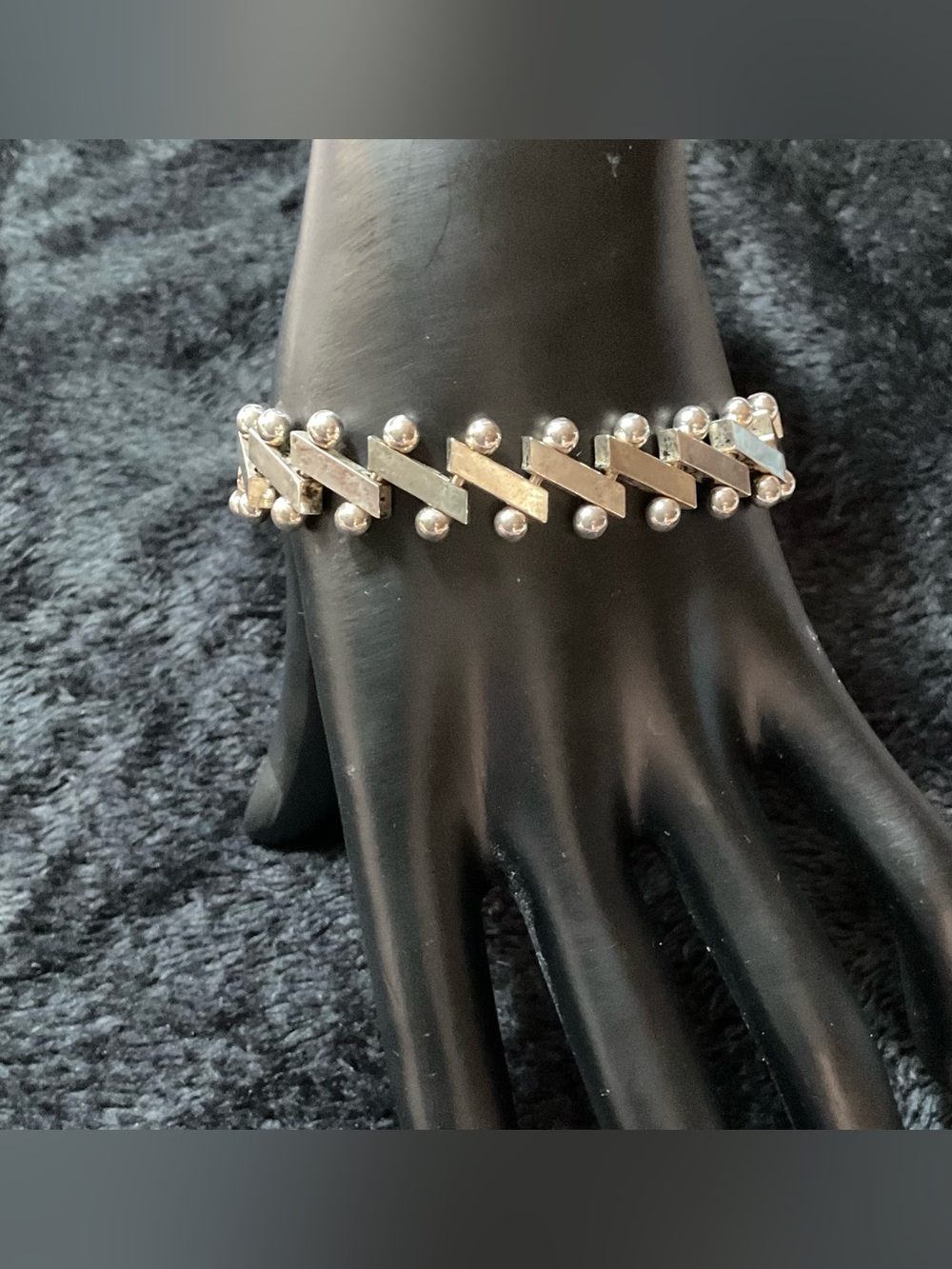 Sterling Silver Zigzag Bead Link Bracelet - Women Jewelry 8”